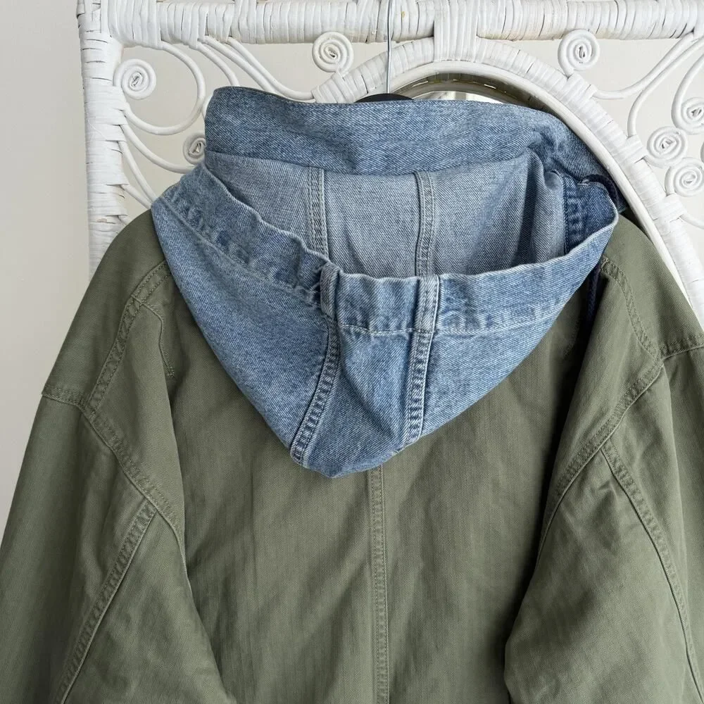 Levi's Premium‎ Jacket Mens XL Green Hooded Work Pocket Canvas Military Utility